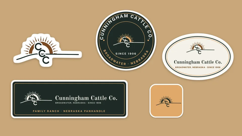 Five Cunningham Cattle Co. stickers